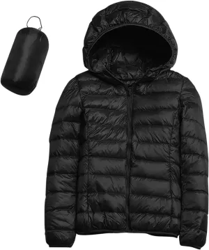 Womens Winter Quilted Jacket Slim Fit Short Down Jacket Cropped Warm Zip Puffer Coat Hooded Padded Puffer Coat