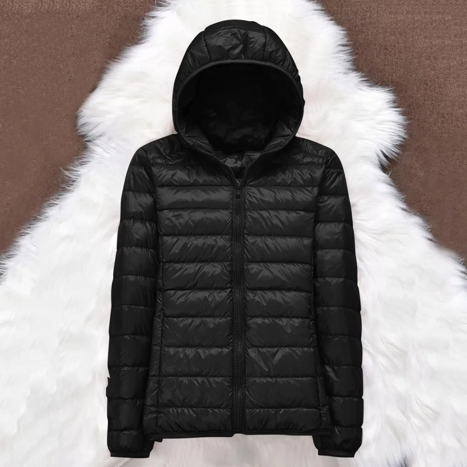 Womens Winter Quilted Jacket Slim Fit Short Down Jacket Cropped Warm Zip Puffer Coat Hooded Padded Puffer Coat