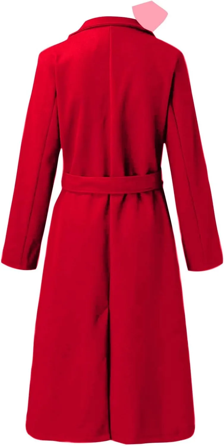 Womens Winter Trench Coats Elegant Long Length Slim Fit Coats Open Front Belt Overcoat Long Lapel Collar Pea Coat