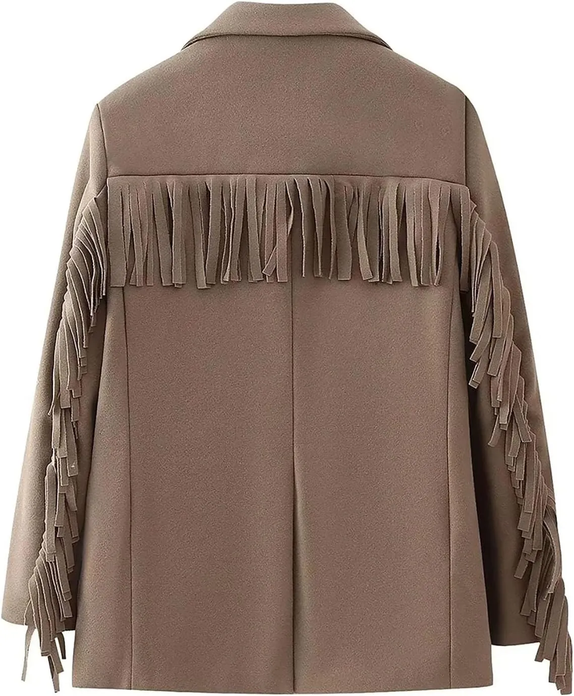 Women's Wool Blazer Suit Jacket Trendy Fall Winter Wool Blend Blazers Lapel Tassels Office Work Peacoat