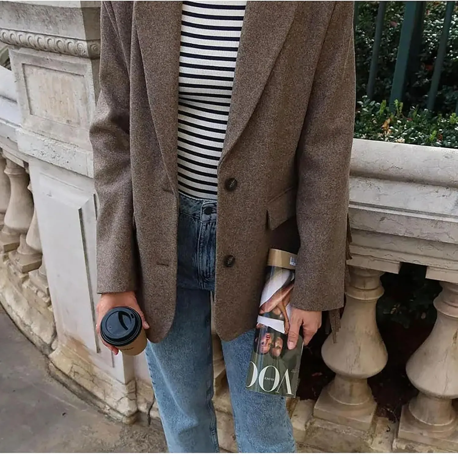 Women's Wool Blazer Suit Jacket Trendy Fall Winter Wool Blend Blazers Lapel Tassels Office Work Peacoat