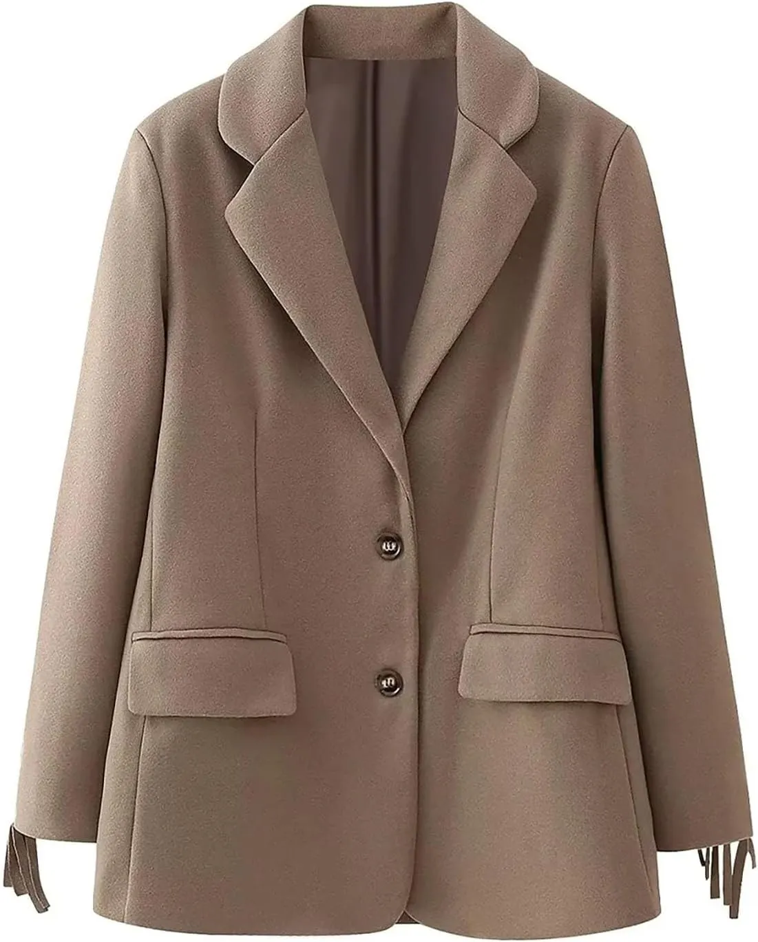 Women's Wool Blazer Suit Jacket Trendy Fall Winter Wool Blend Blazers Lapel Tassels Office Work Peacoat