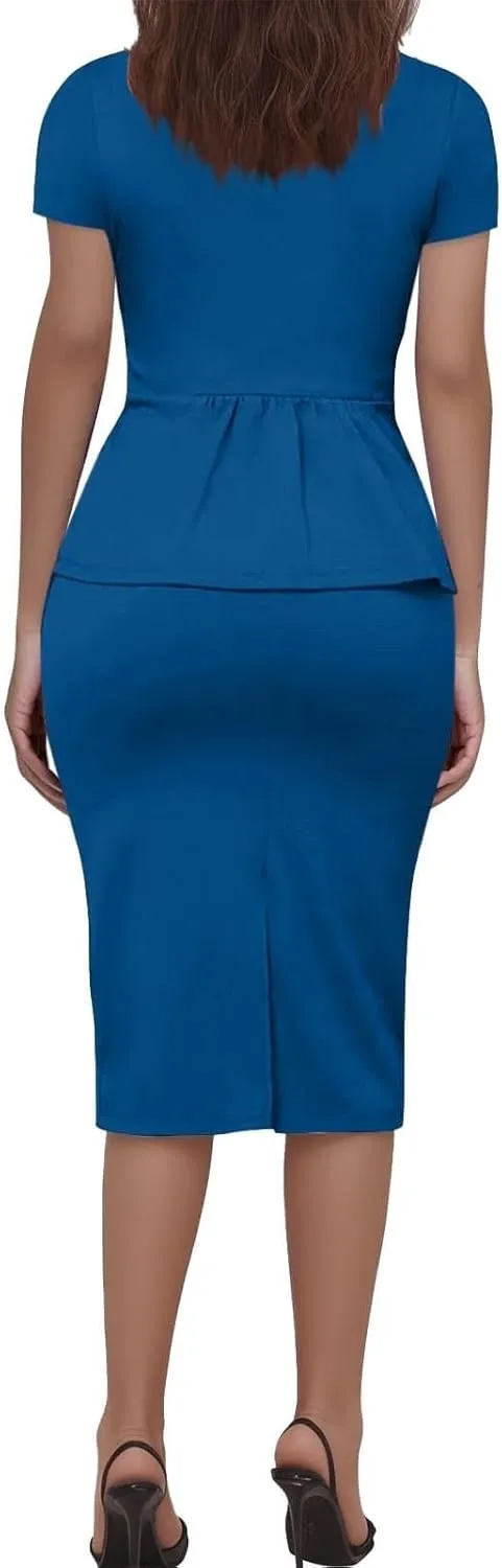 ZEFOTIM Skirt Suit Set for Women Classy Blazer Solid Color Business Short Sleeve 2 Piece Jacket with Pocket