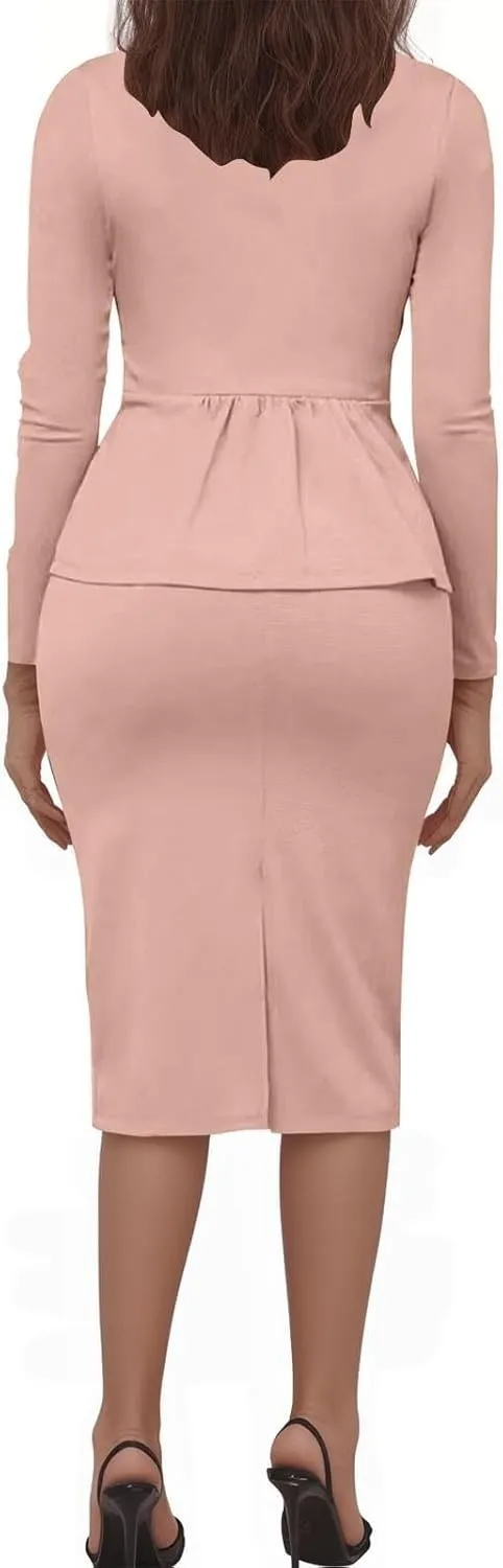 ZEFOTIM Skirt Suit Set for Women Petite Blazer Solid Color Curvy Long Sleeve Two Piece Jacket with Pocket