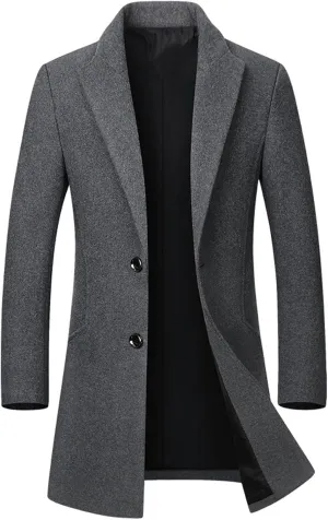 Zeiyignr Mens Wool Blend Coat Winter Trench Coats Business Lapel Collar Single Breasted Overcoat Classic Peacoat With Pockets