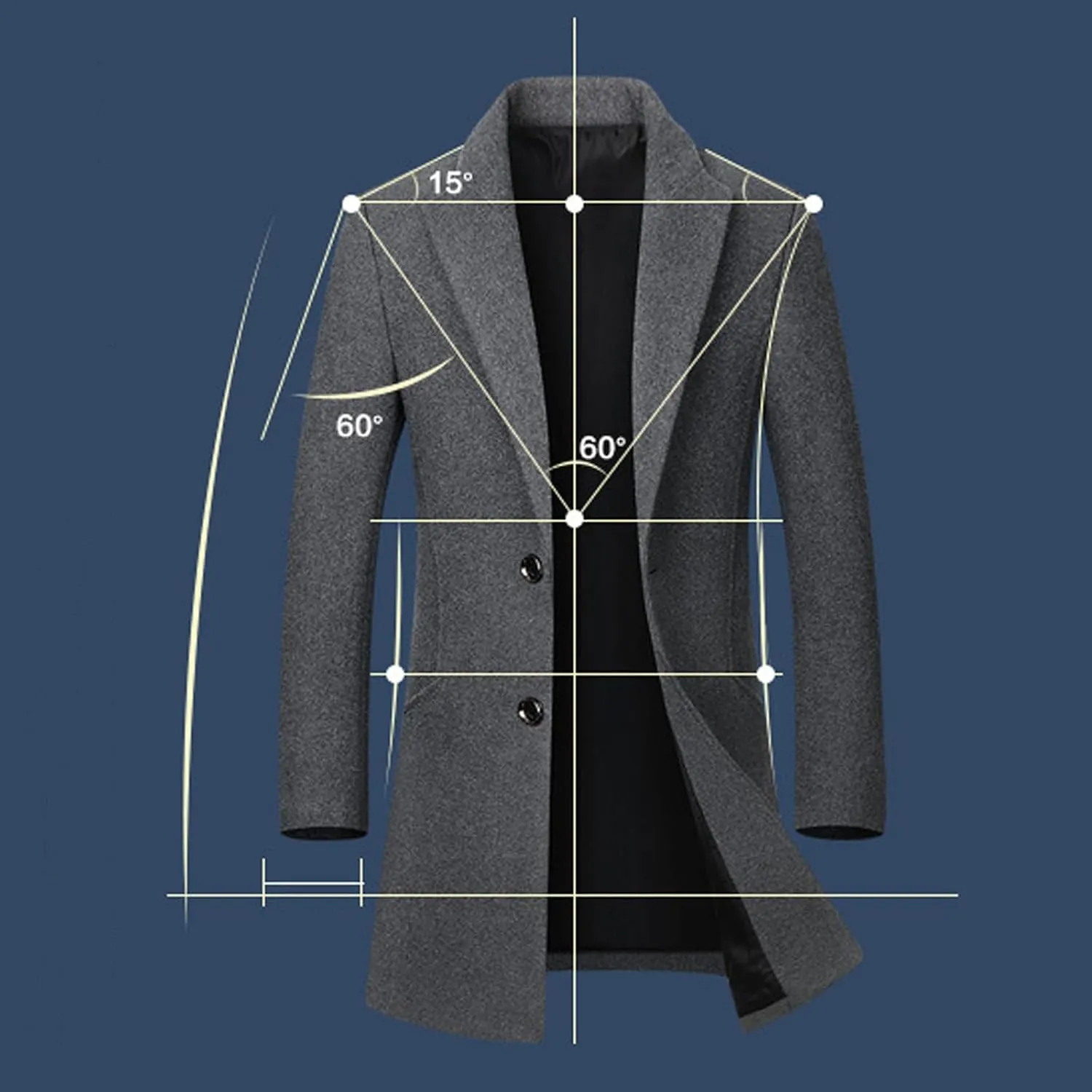 Zeiyignr Mens Wool Blend Coat Winter Trench Coats Business Lapel Collar Single Breasted Overcoat Classic Peacoat With Pockets