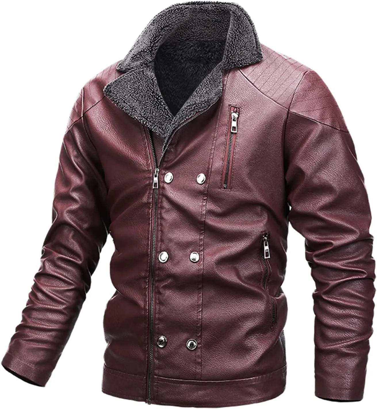 ZYXTIM Men's Classic Fit PU Faux Fur Leather Jackets Winter Sherpa Fleece Lined Aviator Bomber Jacket Windbreaker Outwear